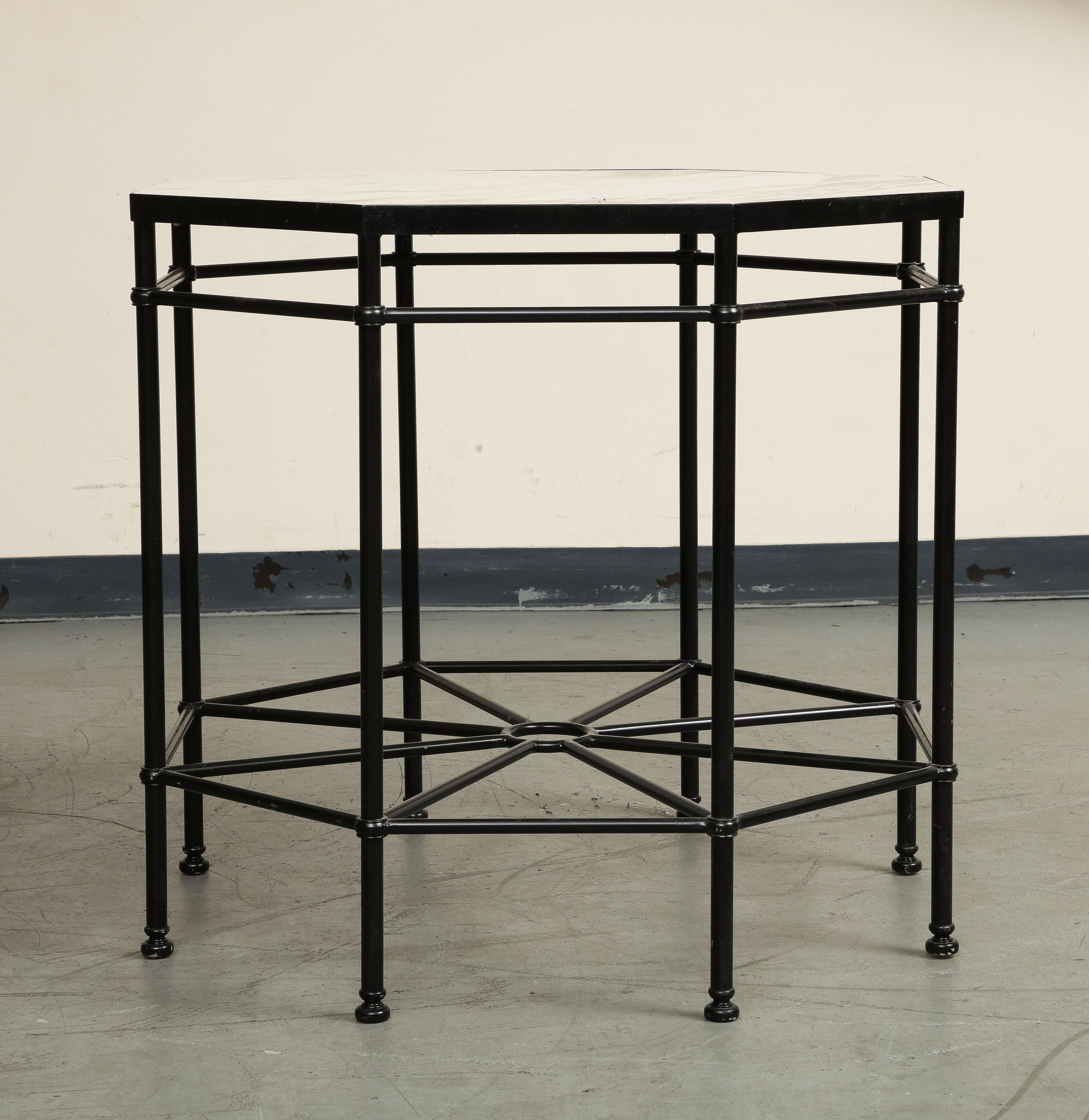 20th Century Octagonal Black Painted Steel Table with New Violetta Marble Top 5