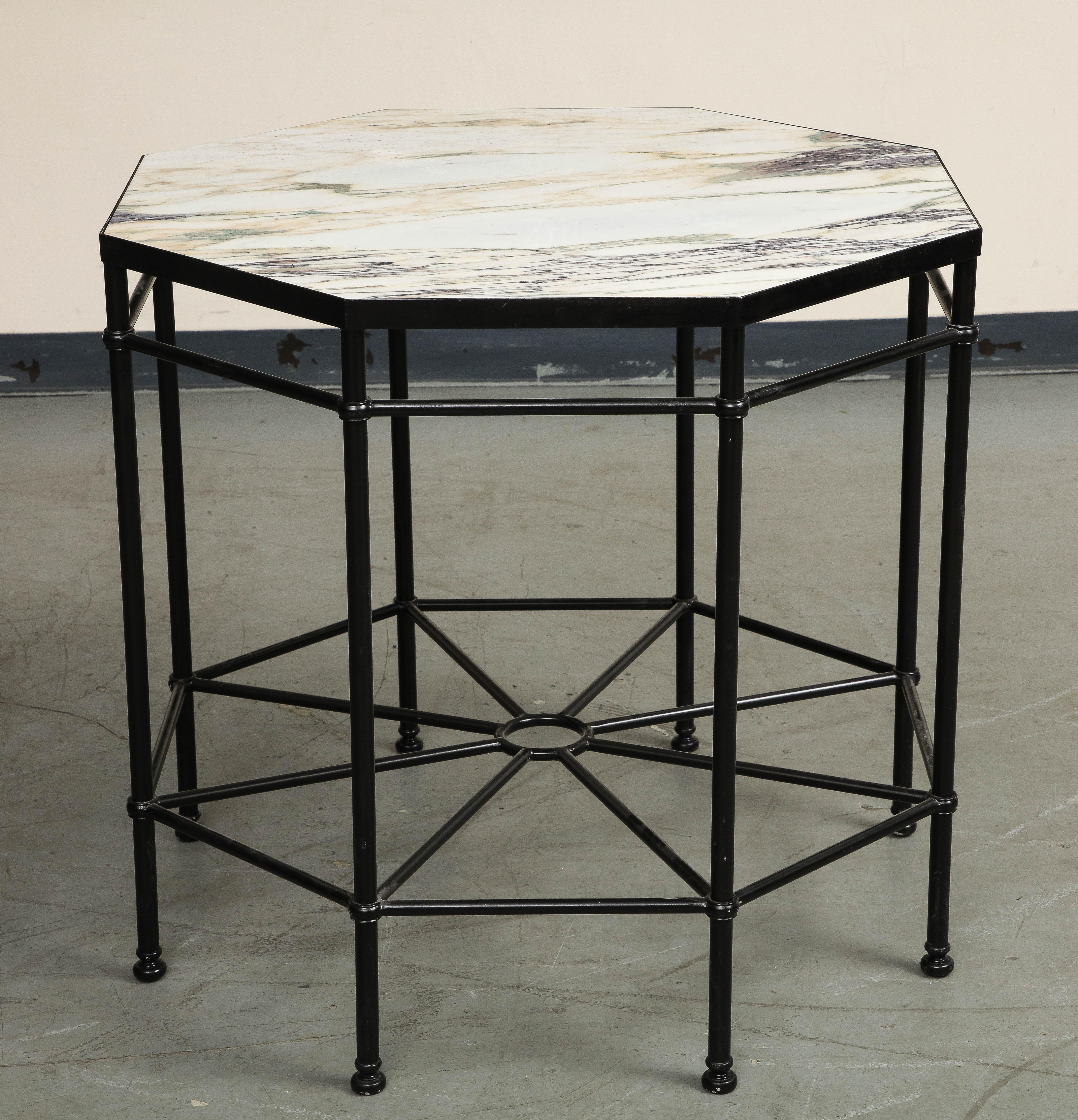 Modern 20th Century Octagonal Black Painted Steel Table with New Violetta Marble Top