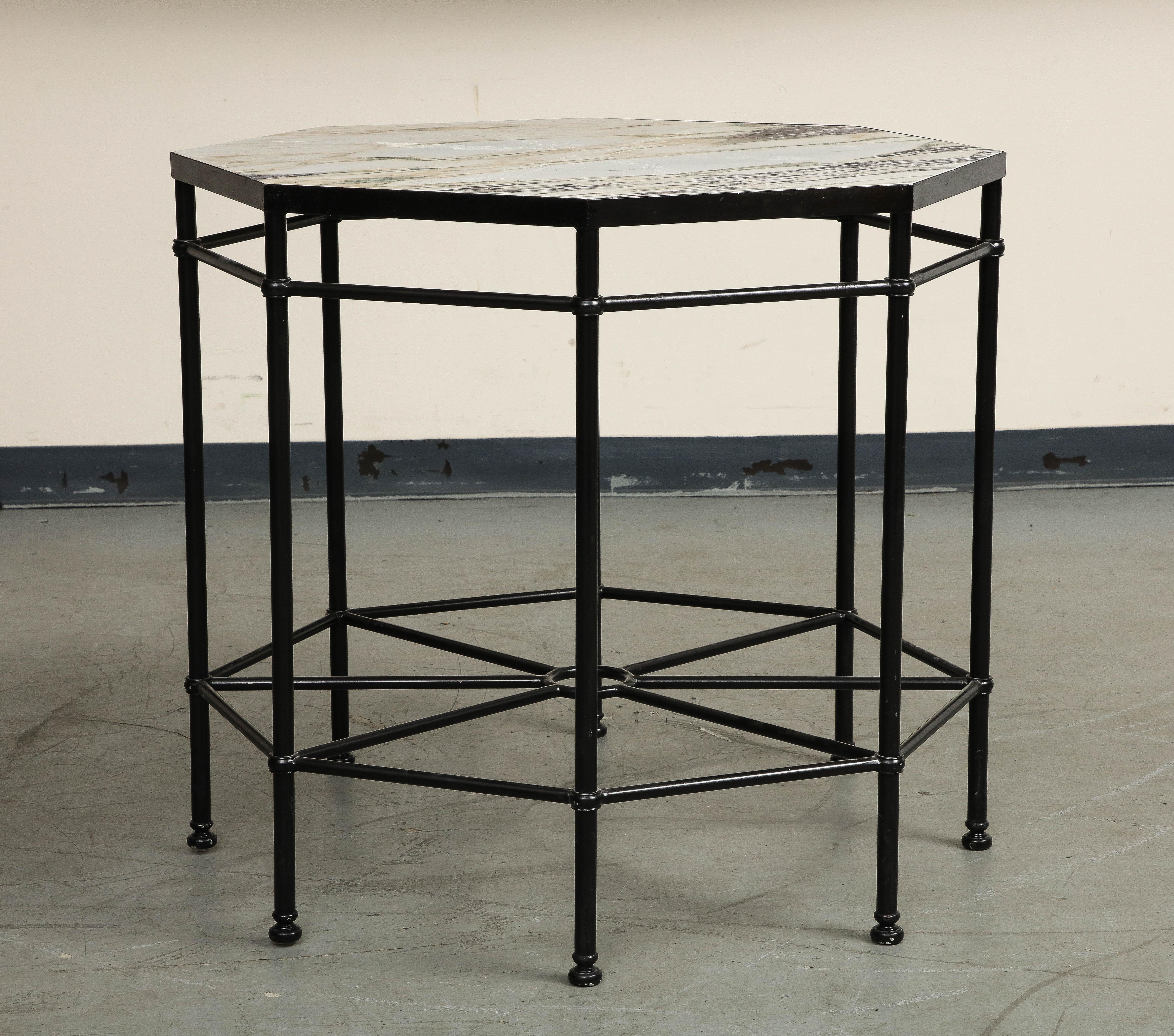 American 20th Century Octagonal Black Painted Steel Table with New Violetta Marble Top