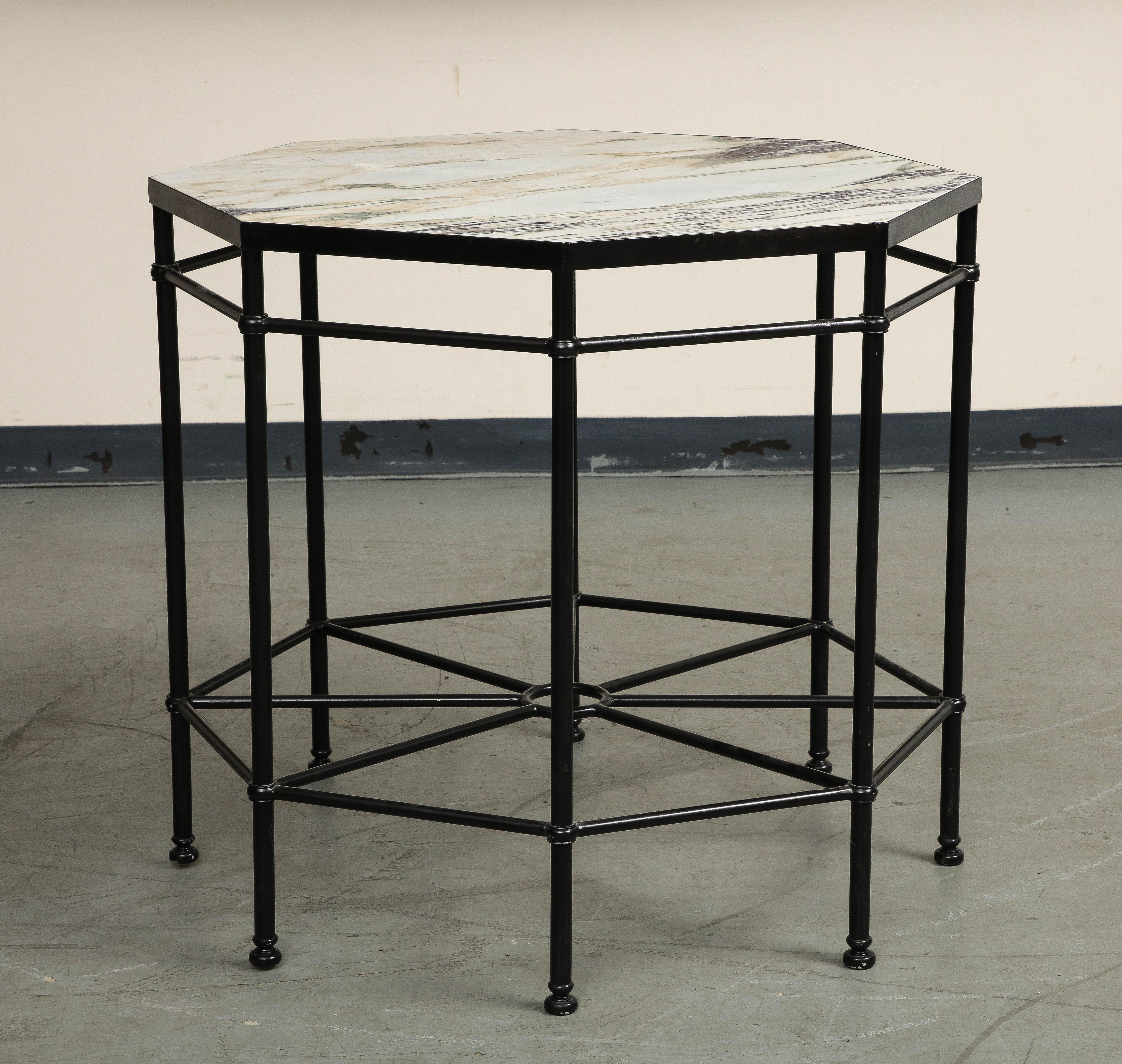 20th Century Octagonal Black Painted Steel Table with New Violetta Marble Top In Good Condition In Chicago, IL