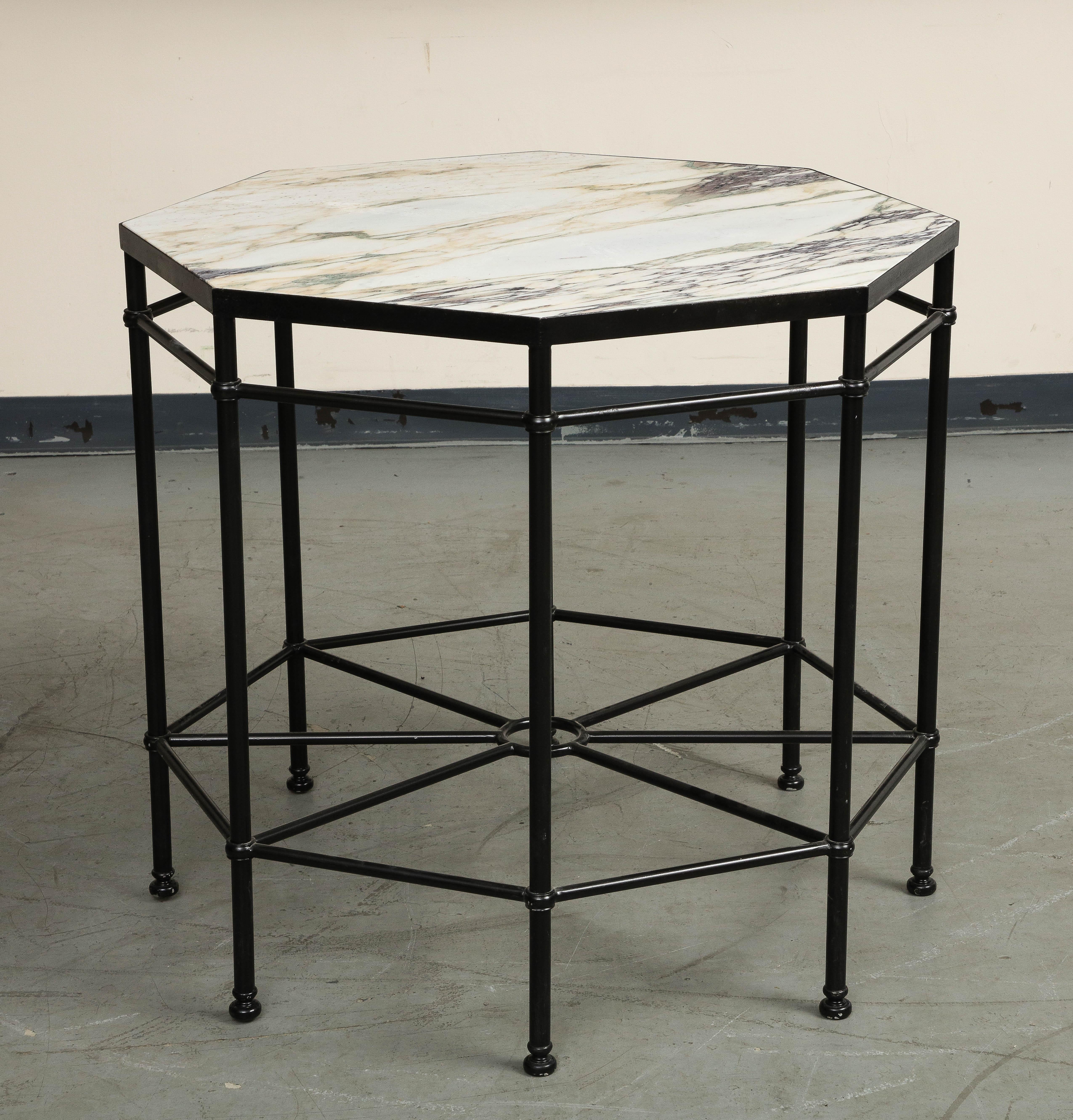20th Century Octagonal Black Painted Steel Table with New Violetta Marble Top 1