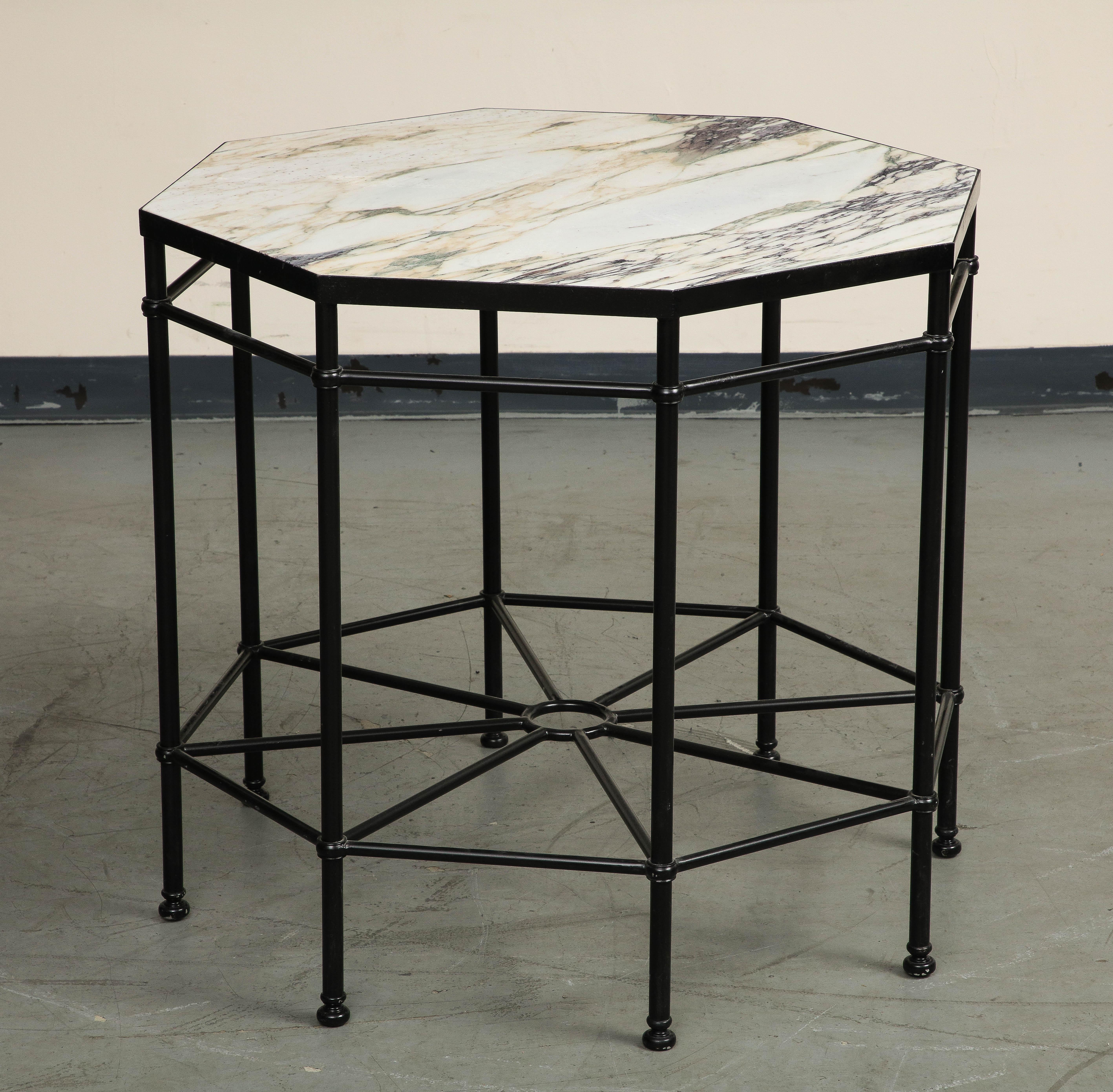 20th Century Octagonal Black Painted Steel Table with New Violetta Marble Top 2