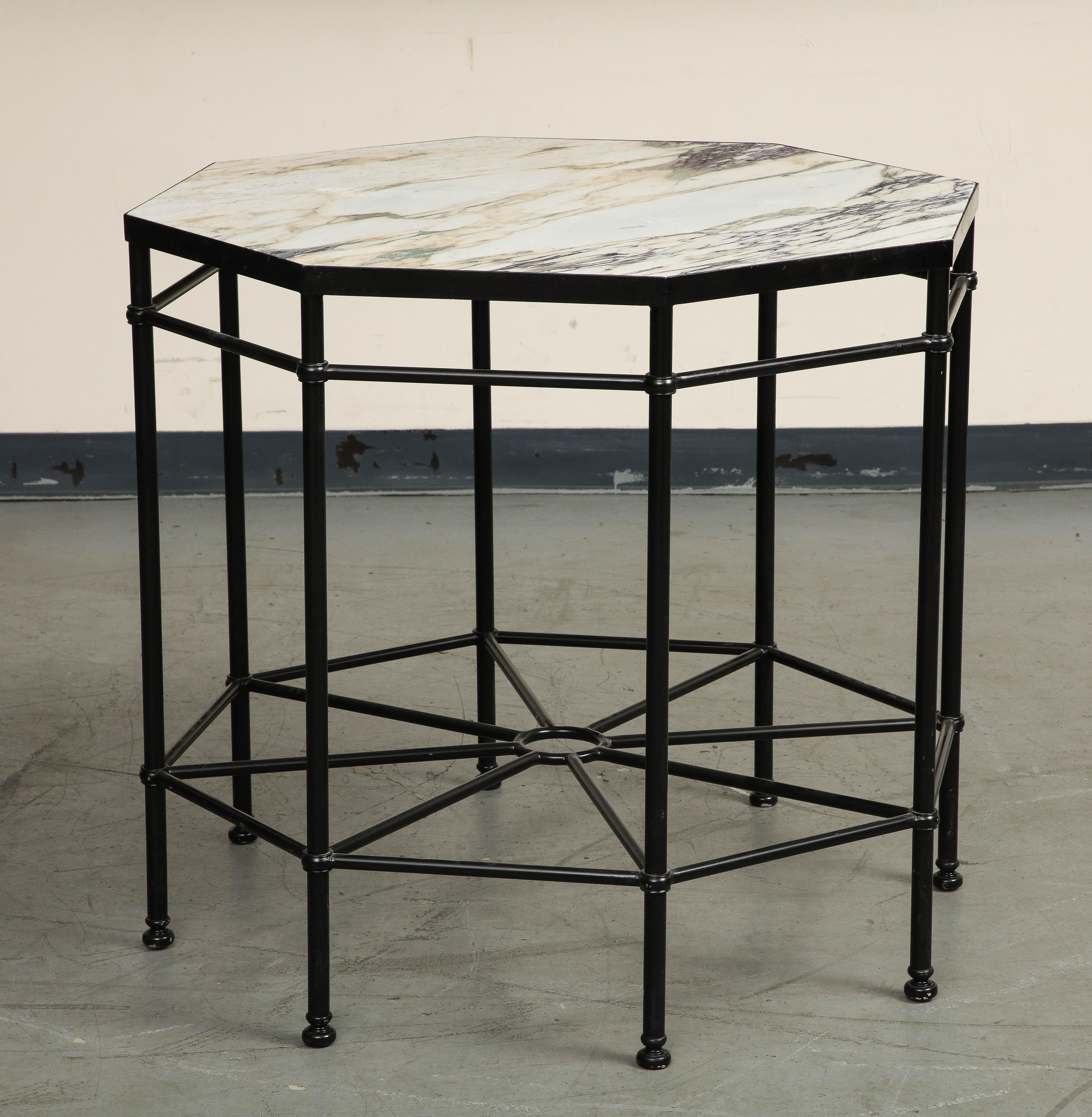 20th Century Octagonal Black Painted Steel Table with New Violetta Marble Top 3