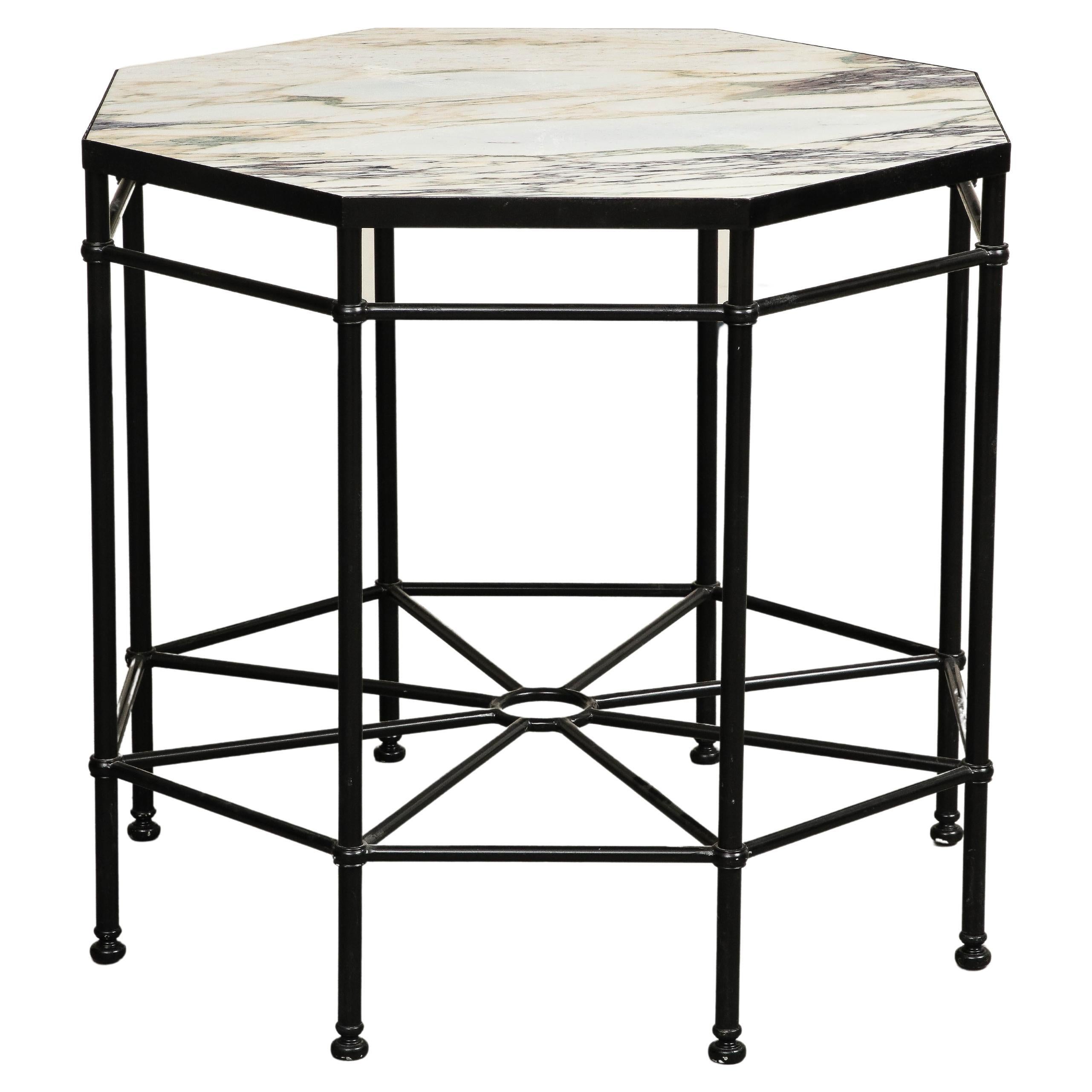 20th Century Octagonal Black Painted Steel Table with New Violetta Marble Top