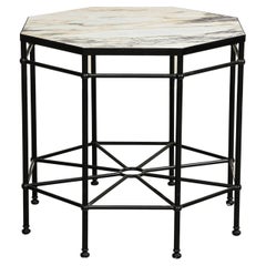 Vintage 20th Century Octagonal Black Painted Steel Table with New Violetta Marble Top