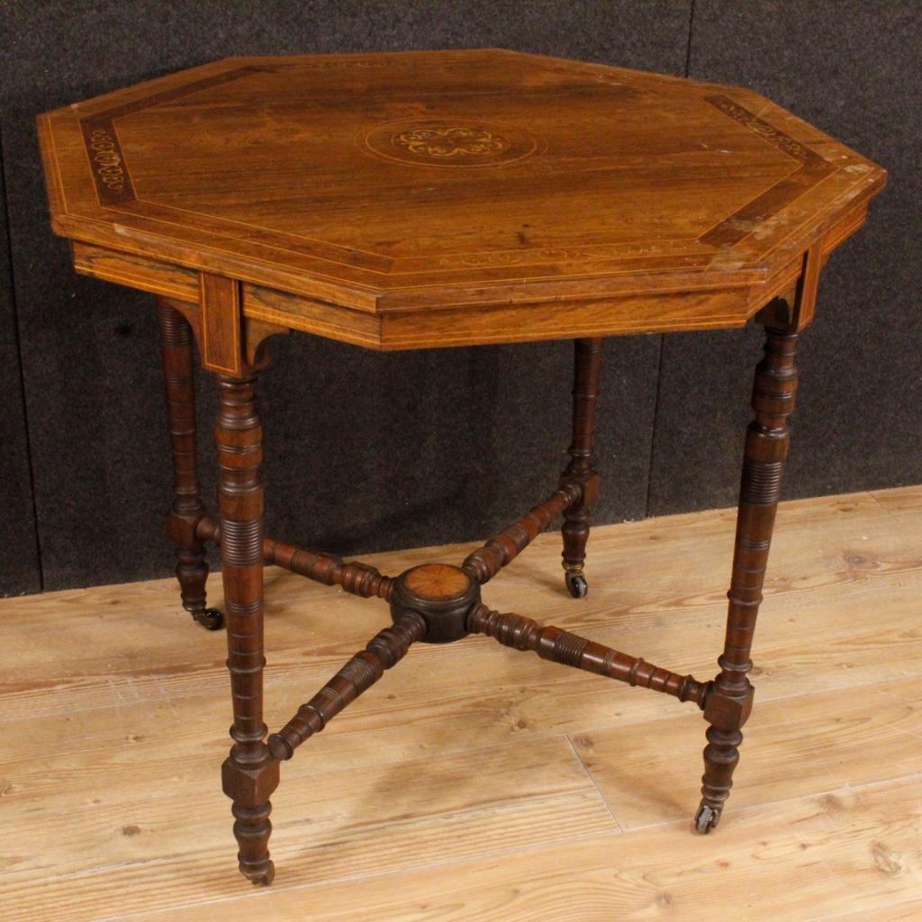 Early 20th Century 20th Century Octagonal Inlaid Palisander, Maple, Wood English Side Table, 1920s For Sale