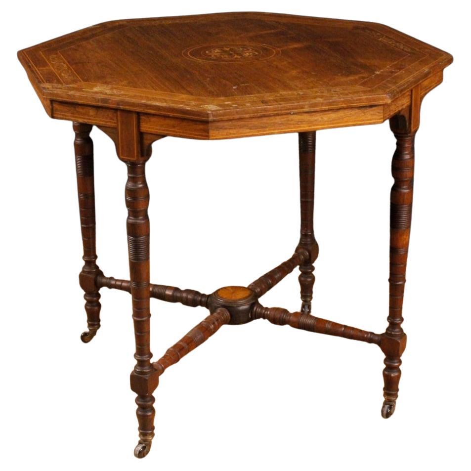 20th Century Octagonal Inlaid Palisander, Maple, Wood English Side Table, 1920s For Sale