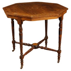 Antique 20th Century Octagonal Inlaid Palisander, Maple, Wood English Side Table, 1920s