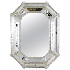 20th Century Octagonal Murano Glass Mirror With Glass Flowers, Italy ca. 1970s