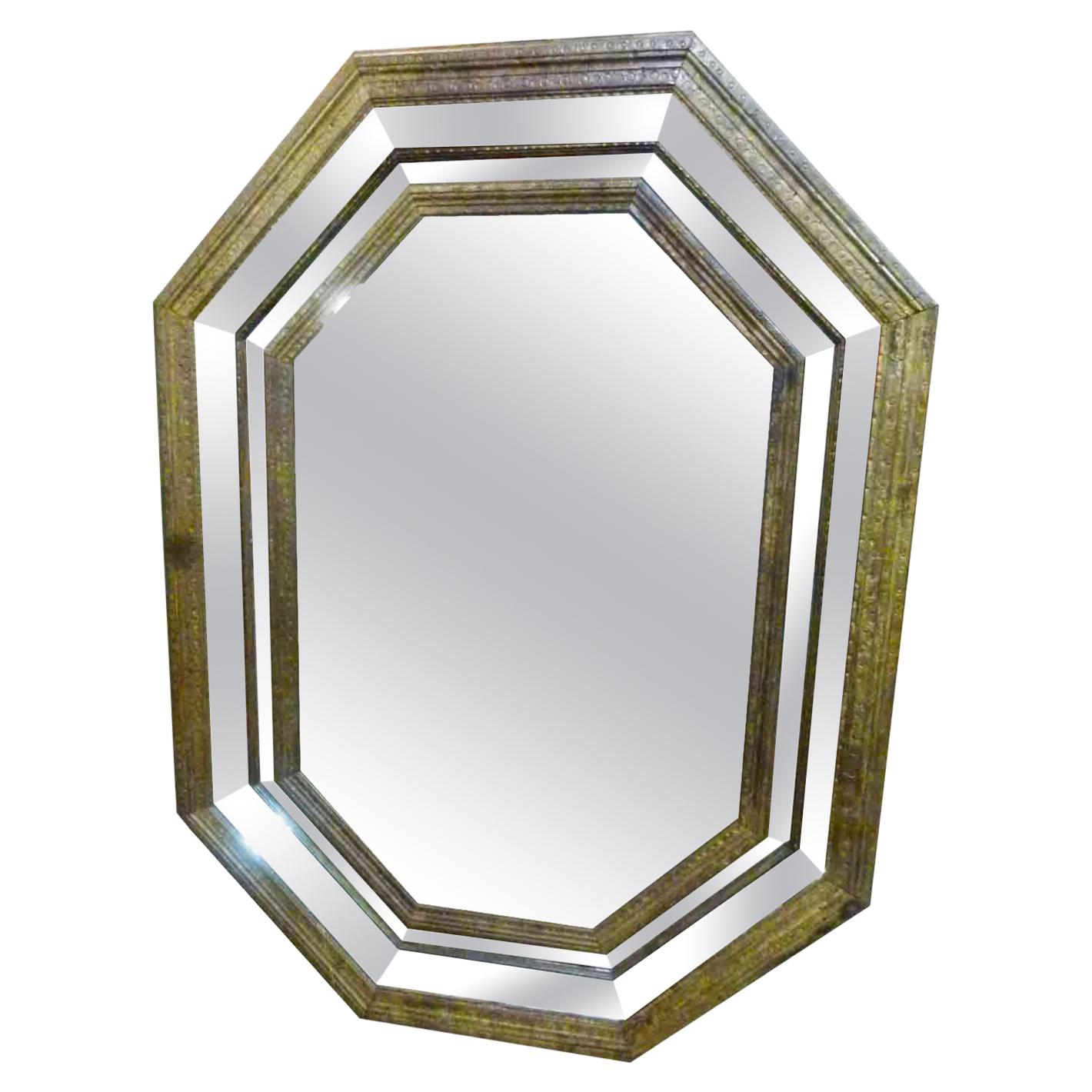 20th Century Iron Double Framed Wall Mirror in Octogonal Shape