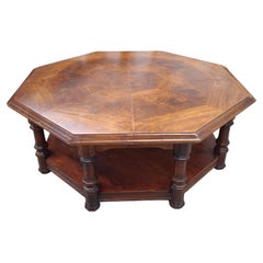 20th Century Octogonal Bookmatched Burl Fruitwoods Tiered Coffee Table