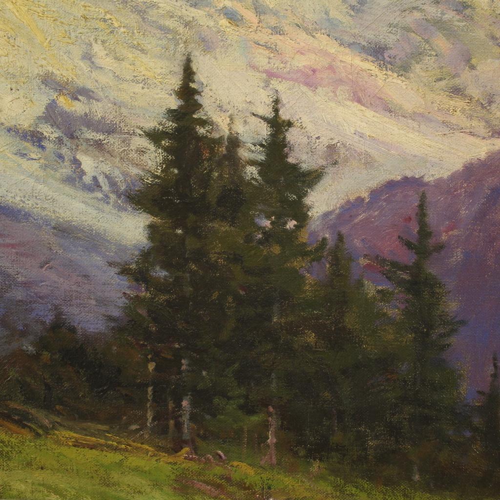 20th Century Oil Canvas Italian Signed Bentivoglio Mountain Landscape Painting For Sale 6