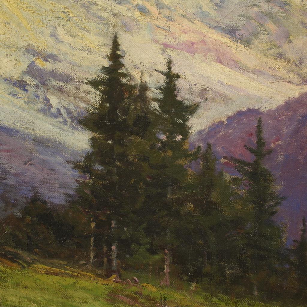 20th Century Oil Canvas Italian Signed Bentivoglio Mountain Landscape Painting 5