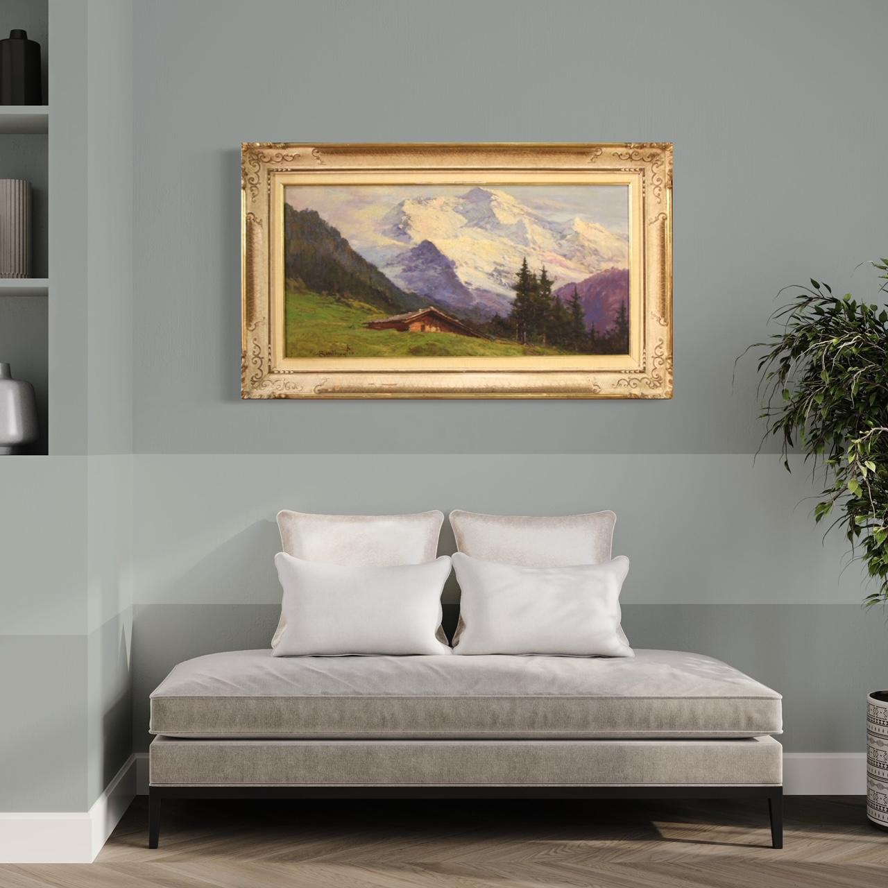 20th Century Oil Canvas Italian Signed Bentivoglio Mountain Landscape Painting For Sale 10