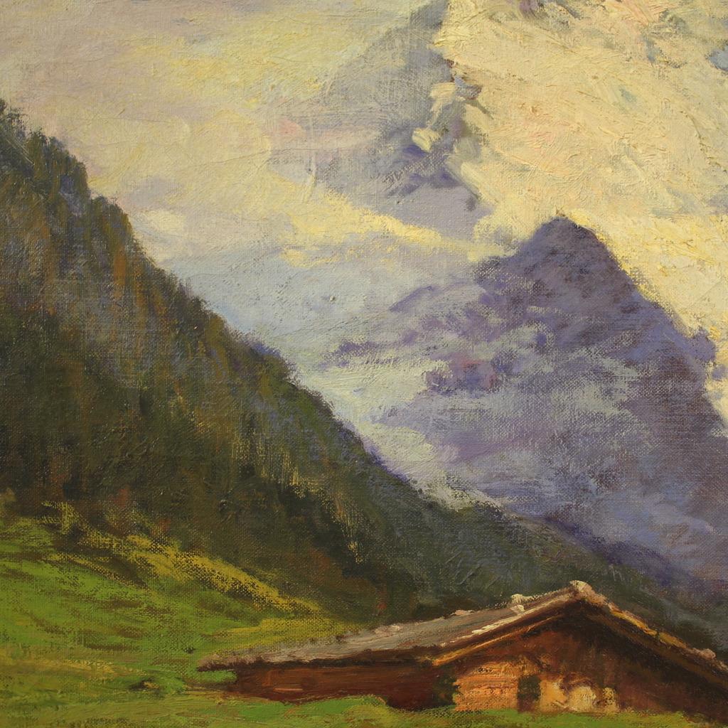 20th Century Oil Canvas Italian Signed Bentivoglio Mountain Landscape Painting For Sale 5