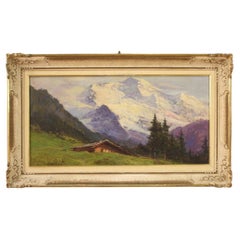 20th Century Oil Canvas Italian Signed Bentivoglio Mountain Landscape Painting