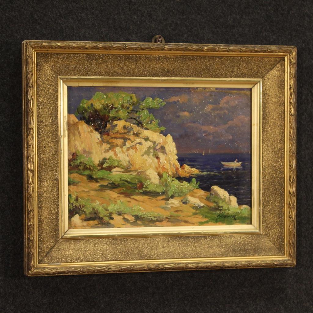 20th Century Oil on Cardboard French Signed Seascape Painting, 1930 For Sale 2
