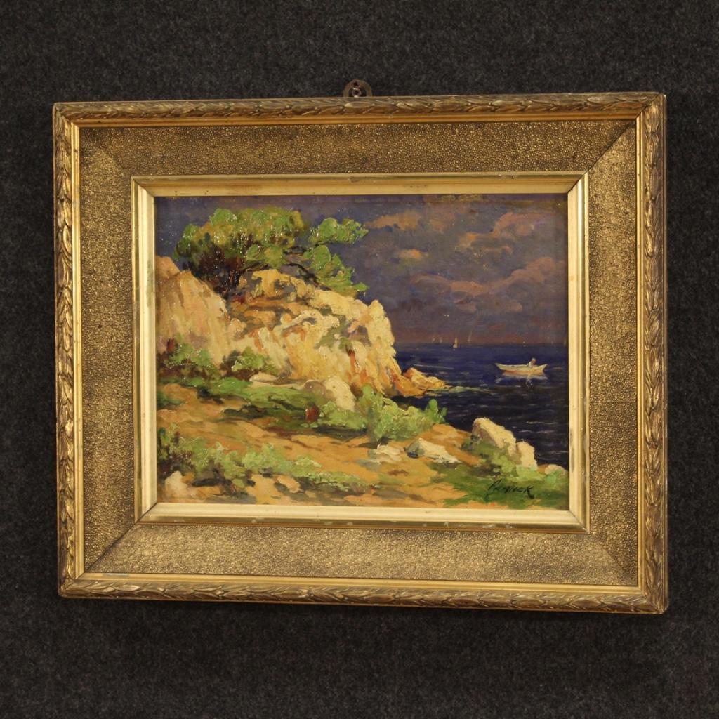 20th Century Oil on Cardboard French Signed Seascape Painting, 1930 For Sale 3