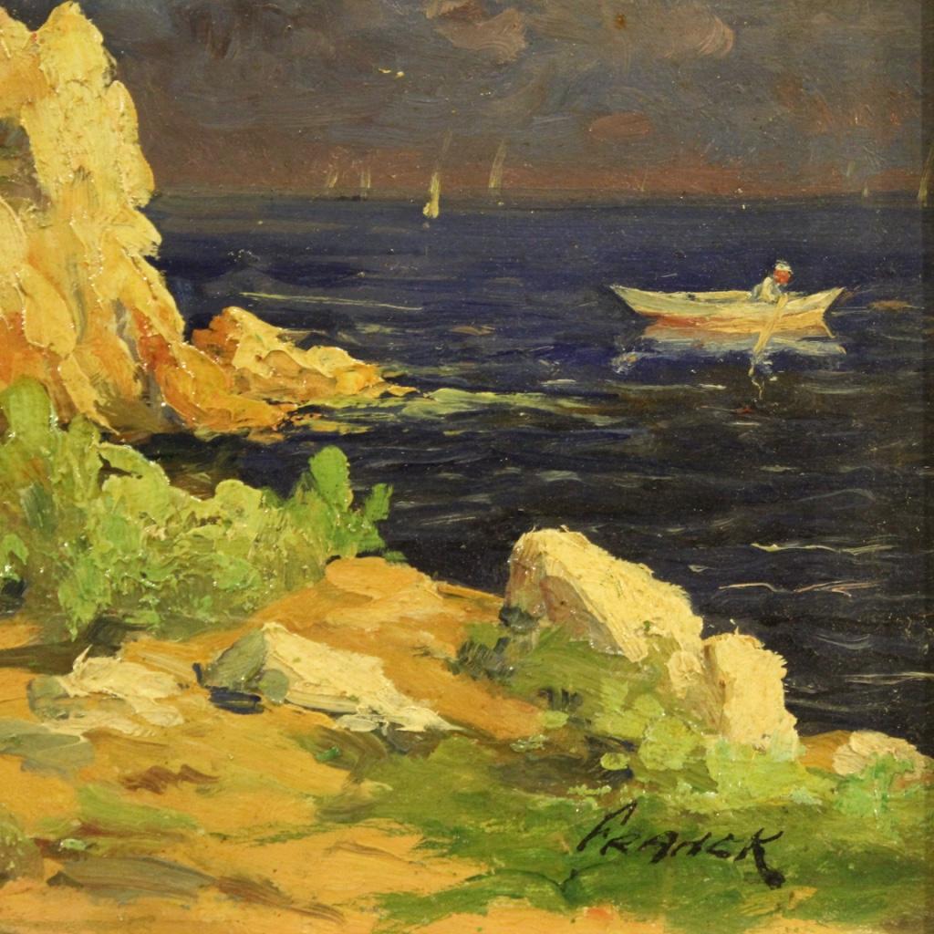 20th Century Oil on Cardboard French Signed Seascape Painting, 1930 For Sale 4