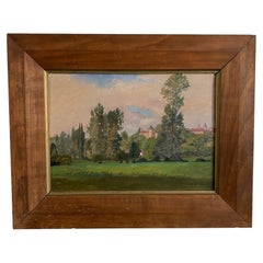Huile sur carton du 20e siècle représentant un château par E. Stefanski