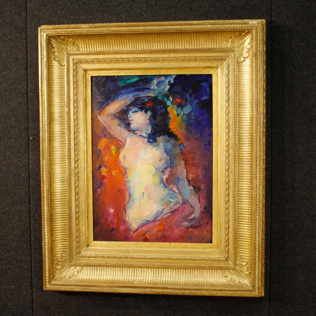 20th Century Oil on Board French Signed Female Nude Painting, 1960 4