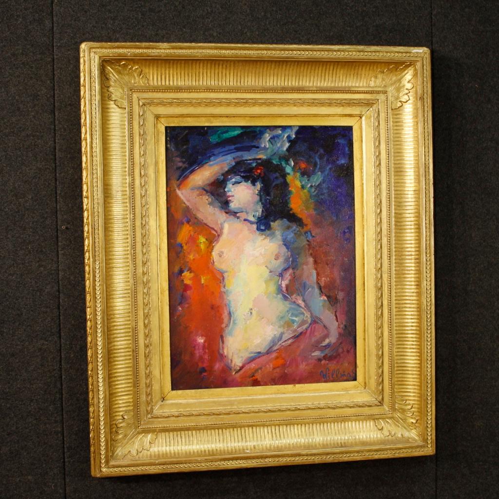 20th Century Oil on Board French Signed Female Nude Painting, 1960 2