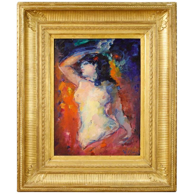 20th Century Oil on Board French Signed Female Nude Painting, 1960