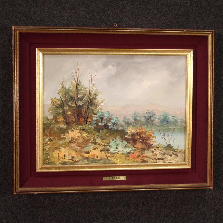 20th Century Oil on Board Impressionist Style Italian Landscape Painting, 1960 For Sale 7