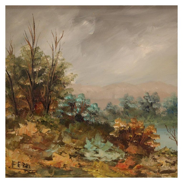20th Century Oil on Board Impressionist Style Italian Landscape Painting, 1960 For Sale