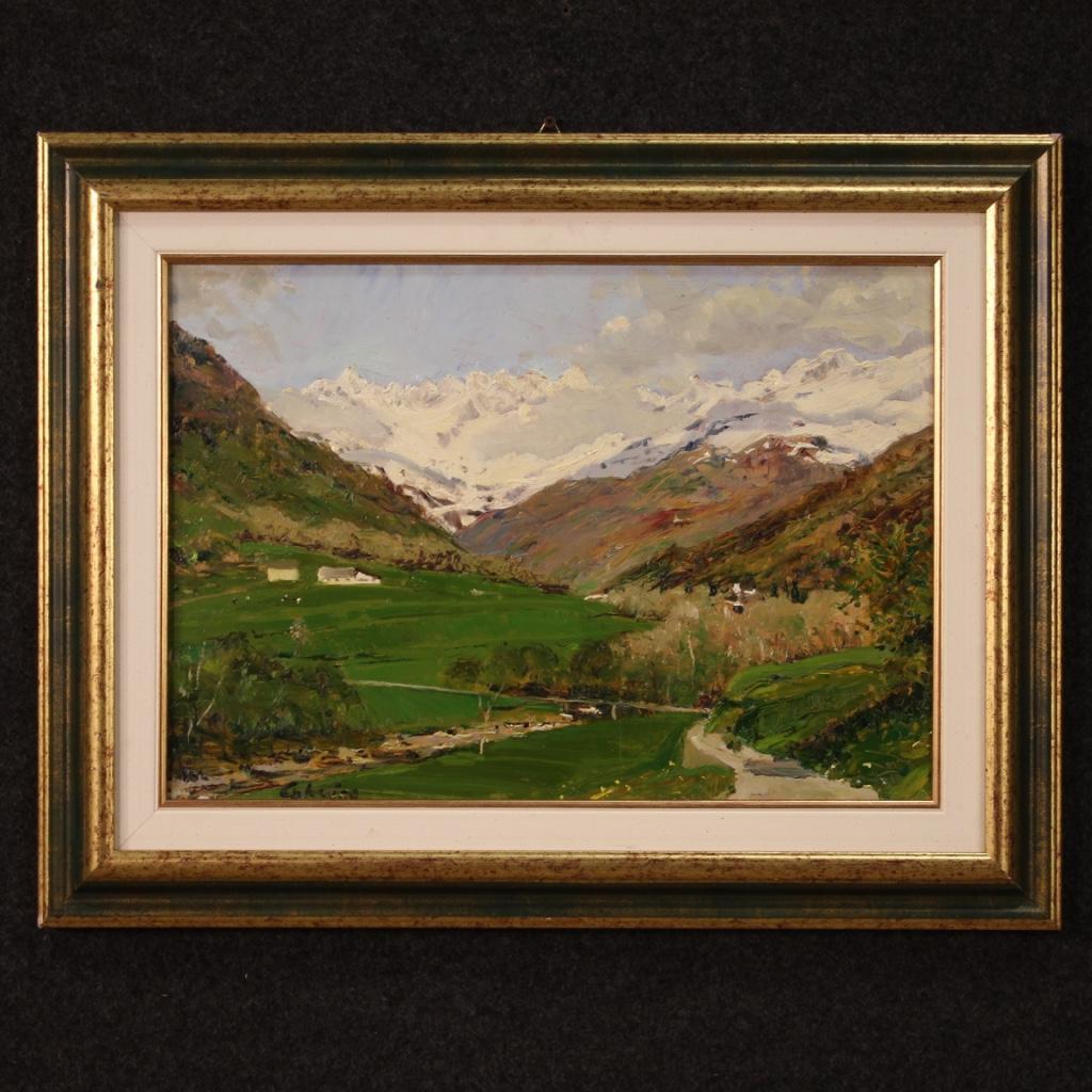 Italian painting from the second half of the 20th century. Framework oil on board depicting a mountain landscape in impressionist style with good pictorial quality. Painting signed on the lower left Caprino (see picture) referable to Marsiglio