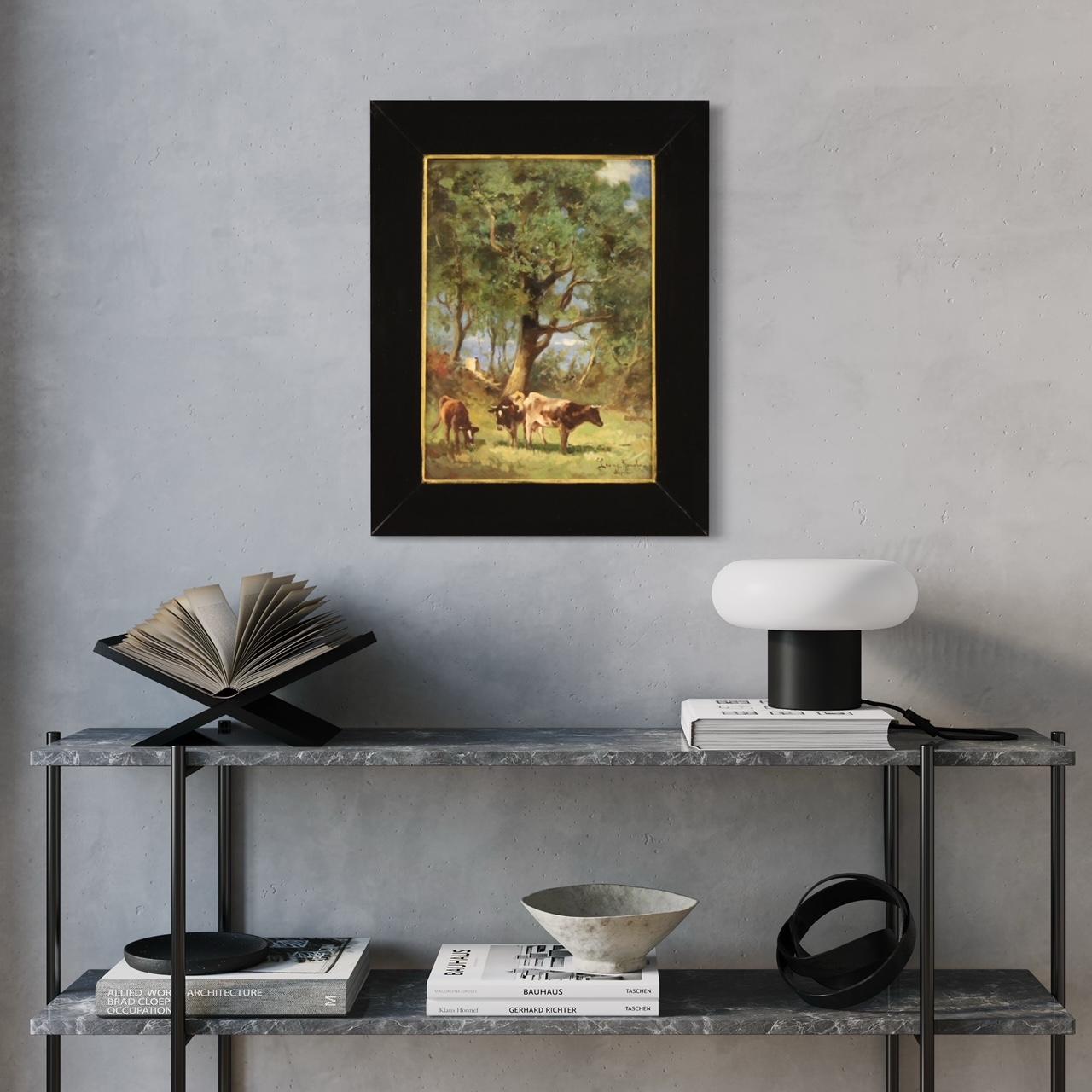 Italian painting from the first half of the 20th century. Framework oil on board depicting a countryside landscape with cows of good pictorial quality. Painting signed lower right (see photo) Romolo Leone, Naples, referable to the Neapolitan painter