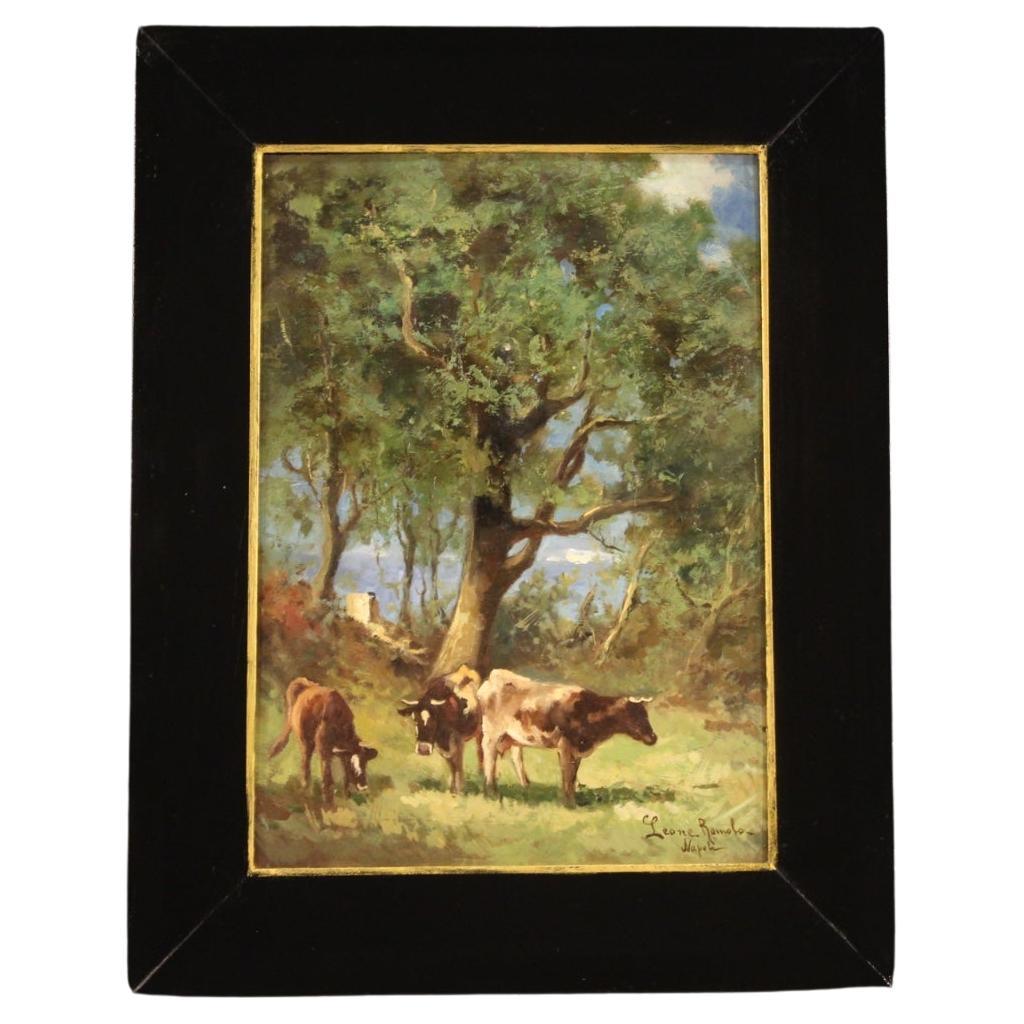 Siglo XX Óleo sobre tabla Pintura de paisaje campestre italiano, 1930