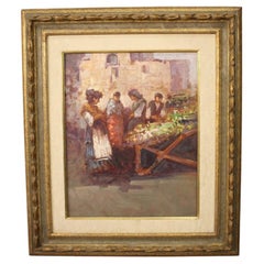 20th Century Oil on Board Italian Genre Scene Painting, 1970