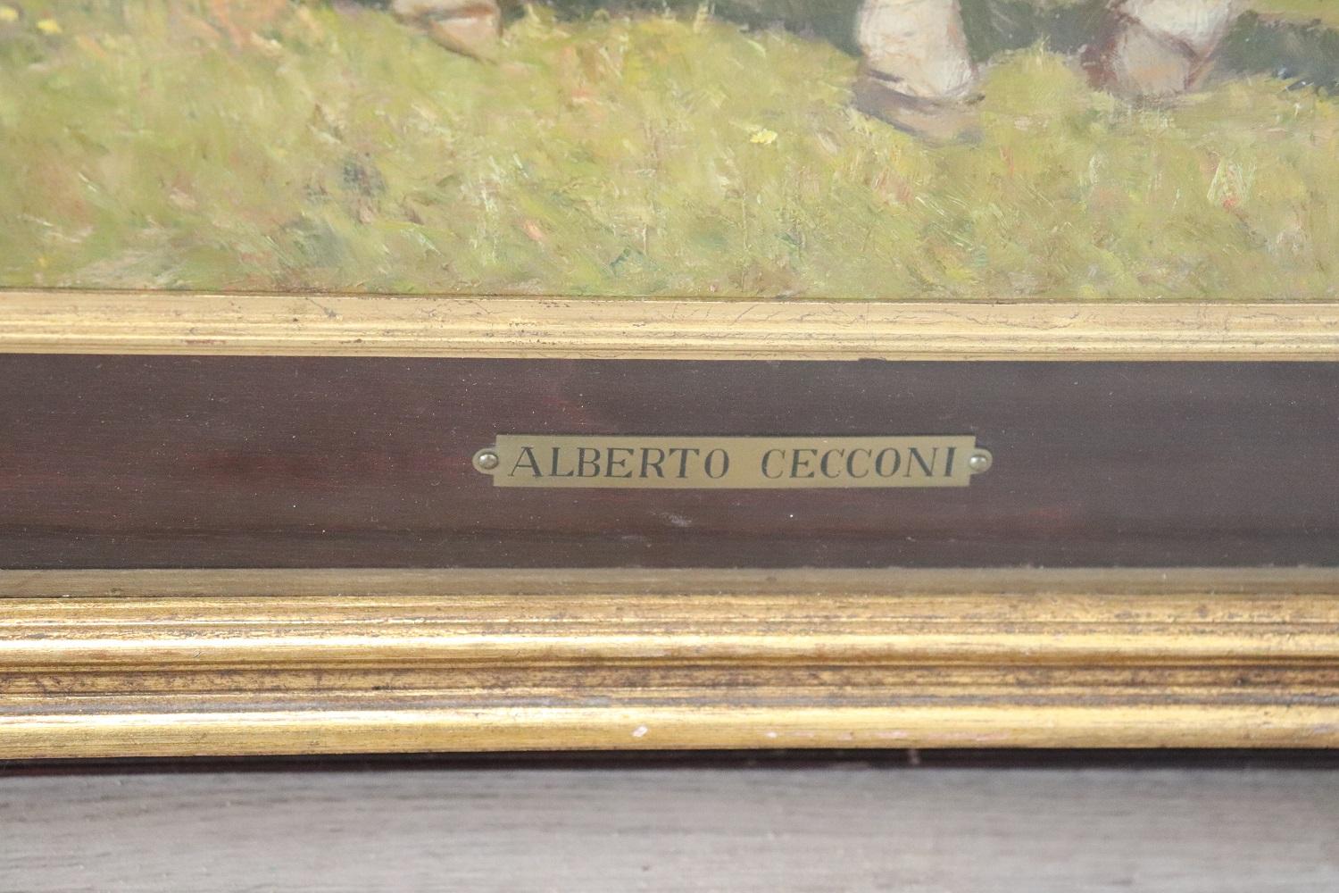 Mid-20th Century 20th Century Oil on Board Italian Painting with Calf, Signed Alberto Cecconi For Sale