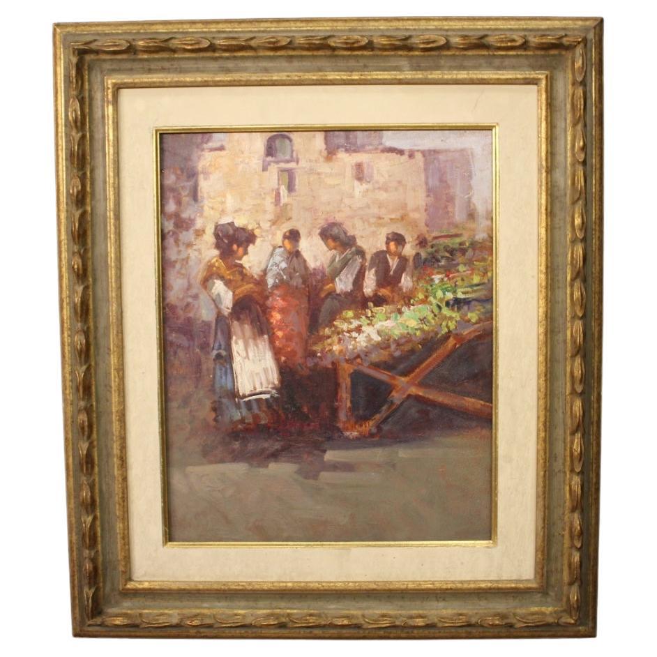 20th Century Oil on Board Italian Popular Scene Painting, 1970