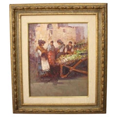 20th Century Oil on Board Italian Popular Scene Painting, 1970