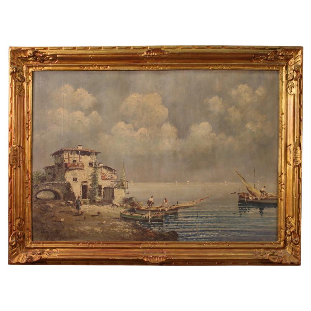 20th Century Oil on Board Italian Seascape Signed Painting, 1930