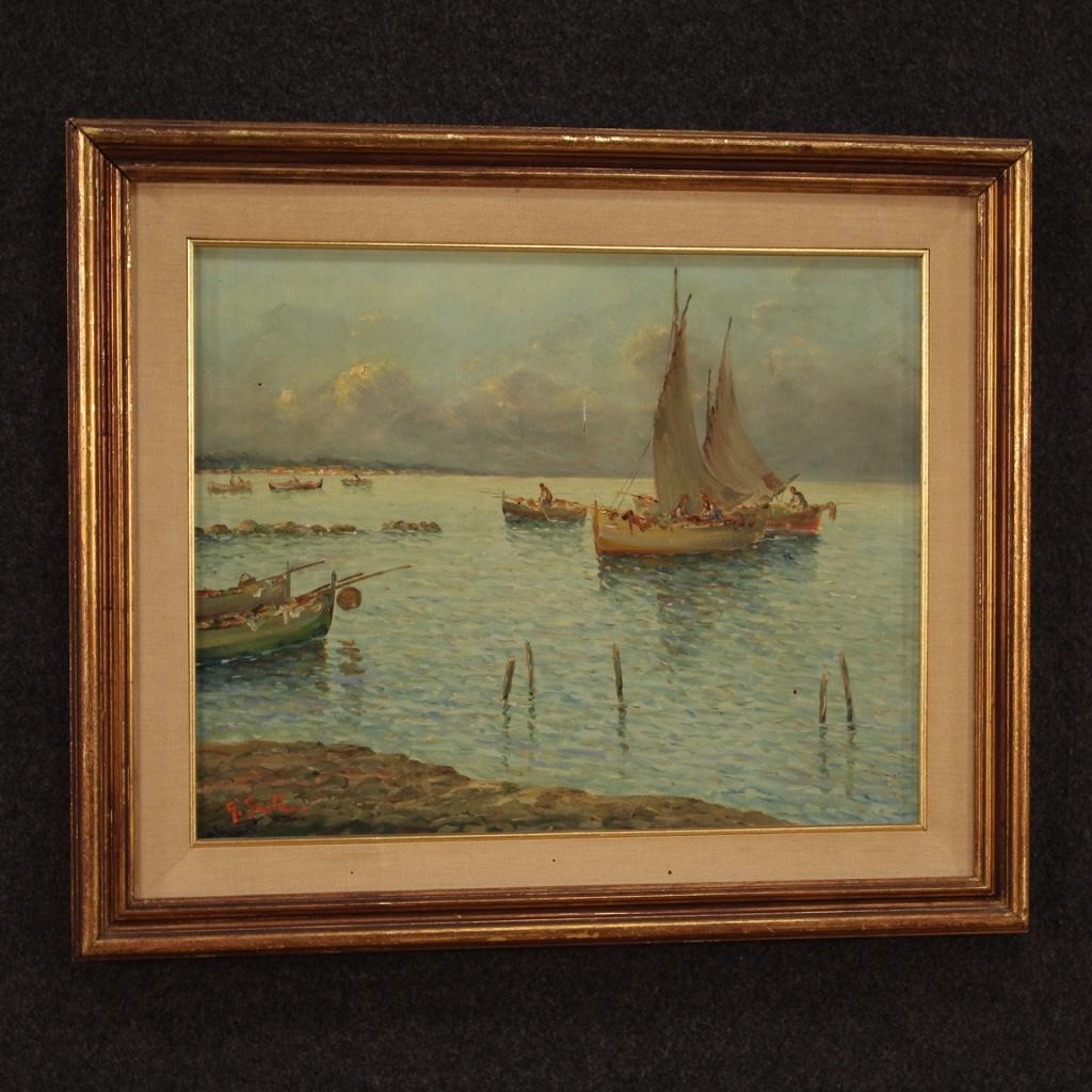 20th Century Oil on Board Italian Seascape Signed Painting, 1960 1