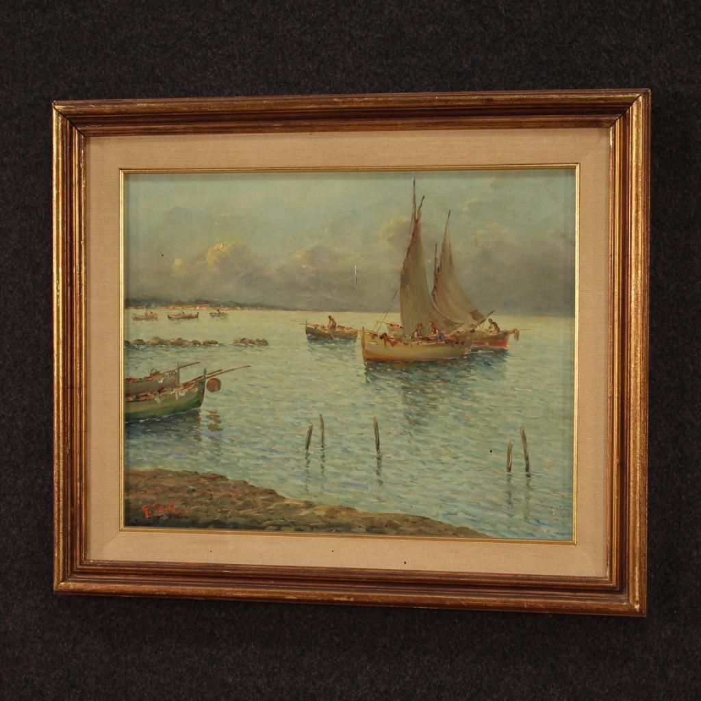 20th Century Oil on Board Italian Seascape Signed Painting, 1960 5
