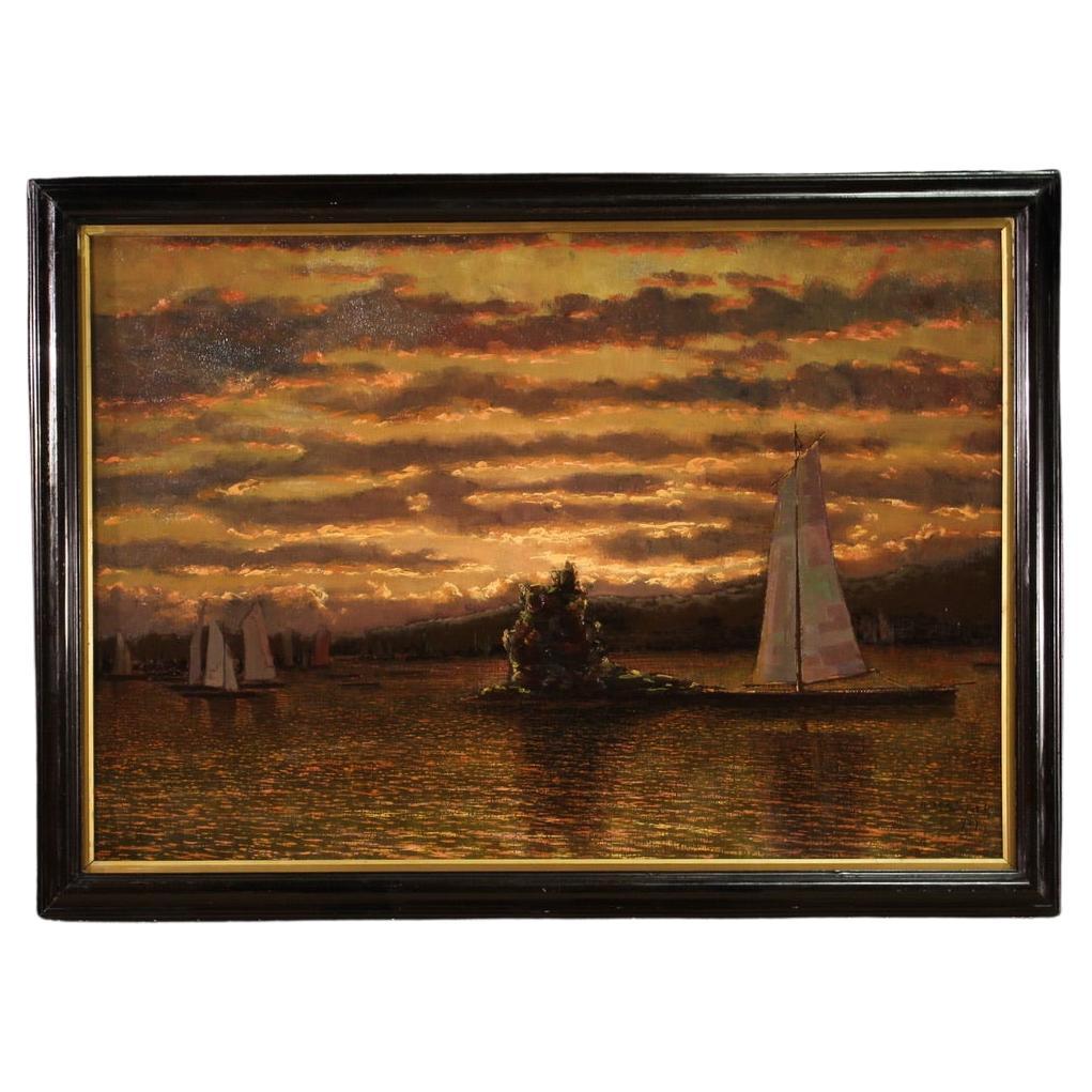 20th Century Oil on Board Italian Signed A. Pessina Seascape Painting Dated 1927 For Sale