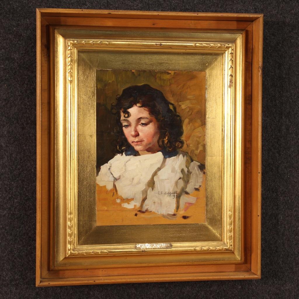 20th Century Oil on Board Italian Signed Dated Italian Portrait Painting, 1930 4