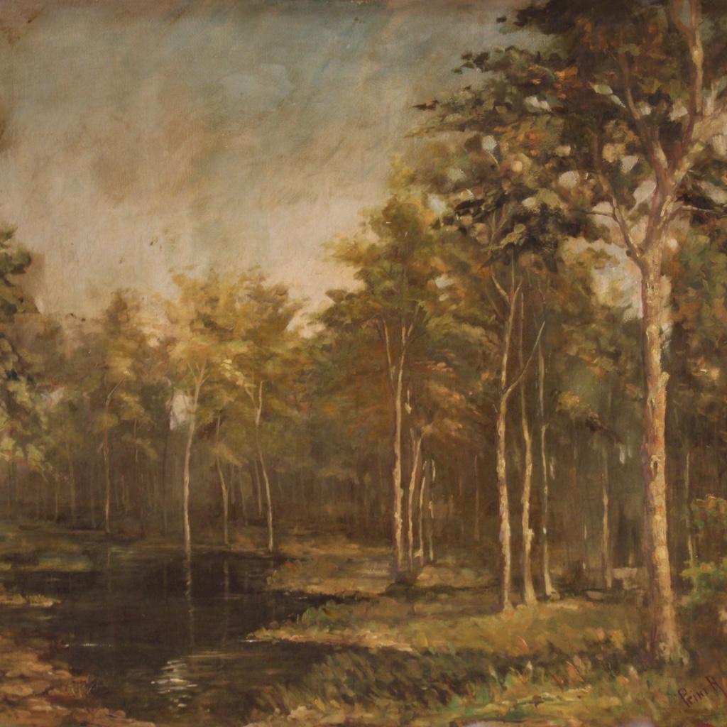 A olio 20th Century Oil on Board Italian Signed Dated Landscape Woodland Painting, 1939 in vendita