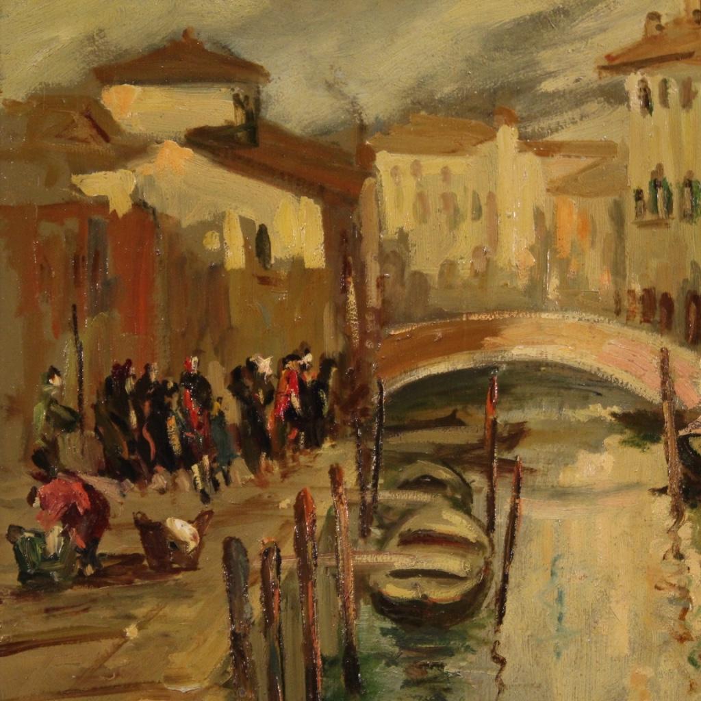 Wood 20th Century Oil on Board Italian Signed Dated Painting View of Chioggia, 1949