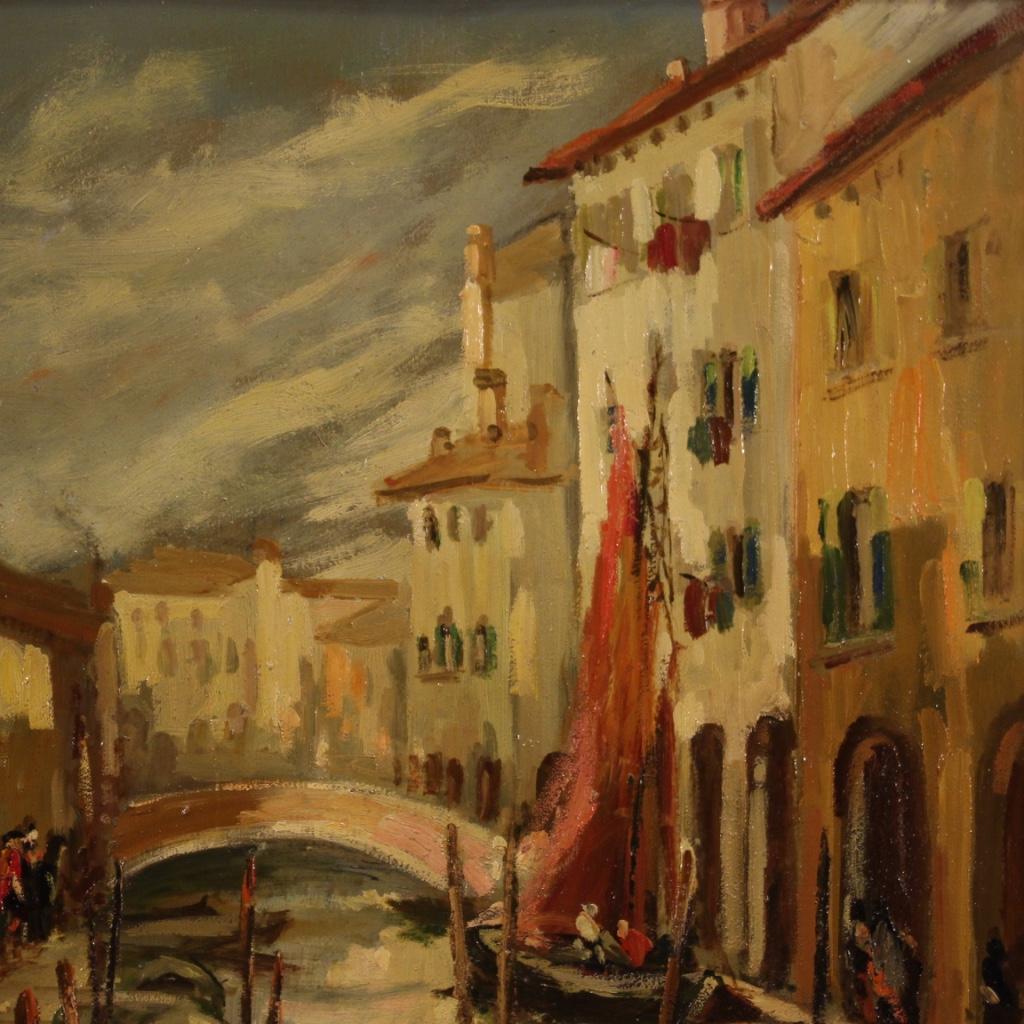 20th Century Oil on Board Italian Signed Dated Painting View of Chioggia, 1949 2