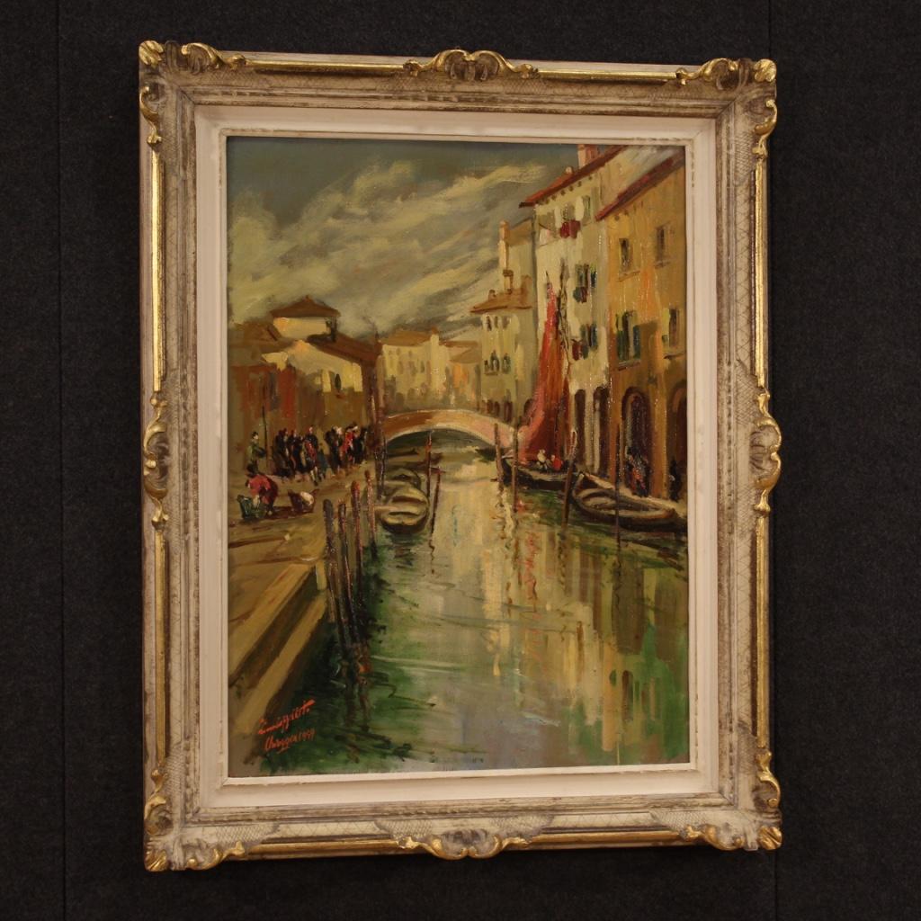 20th Century Oil on Board Italian Signed Dated Painting View of Chioggia, 1949 3