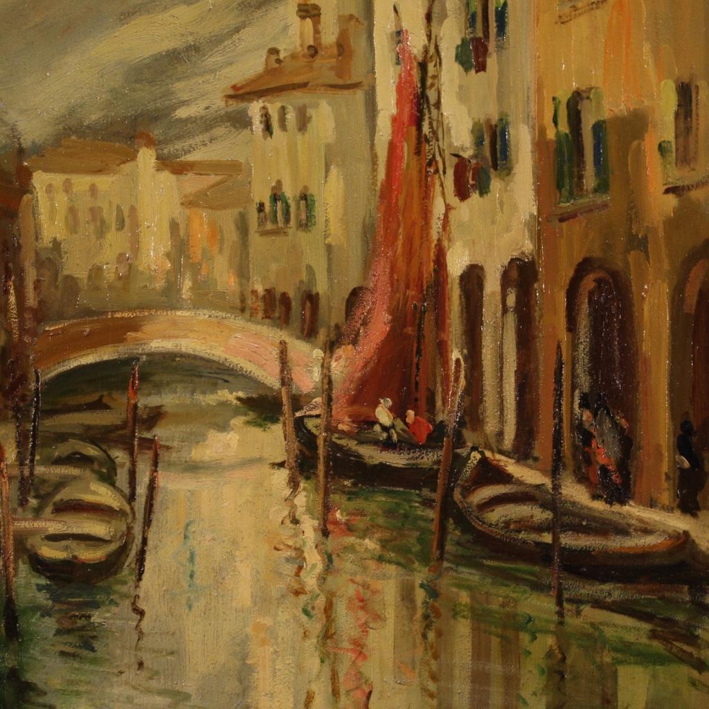 20th Century Oil on Board Italian Signed Dated Painting View of Chioggia, 1949 4