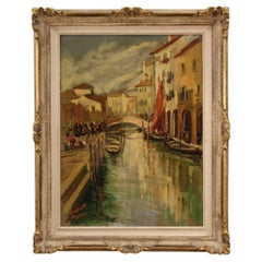 20th Century Oil on Board Italian Signed Dated Painting View of Chioggia, 1949