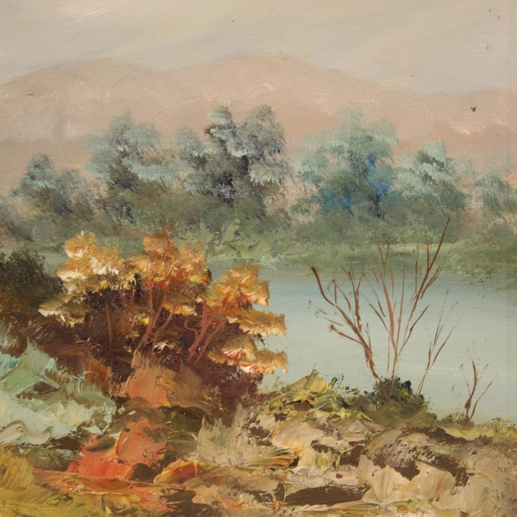 20e siècle Huile sur carton Italien signé E. Ferri Peinture de paysage, 1960 3