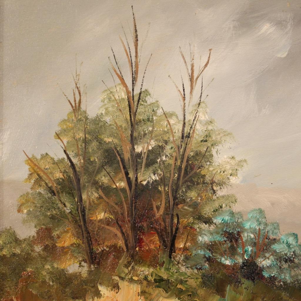 20e siècle Huile sur carton Italien signé E. Ferri Peinture de paysage, 1960 4
