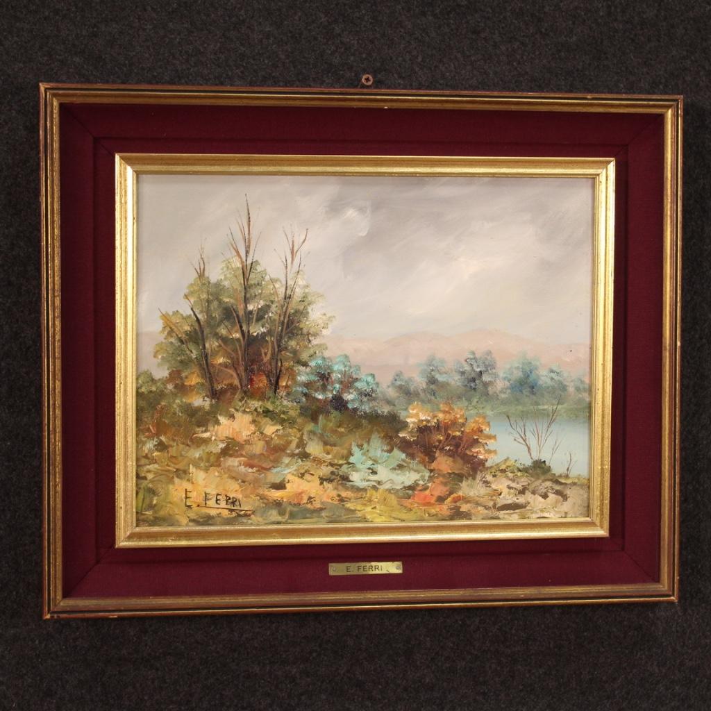 20e siècle Huile sur carton Italien signé E. Ferri Peinture de paysage, 1960 5